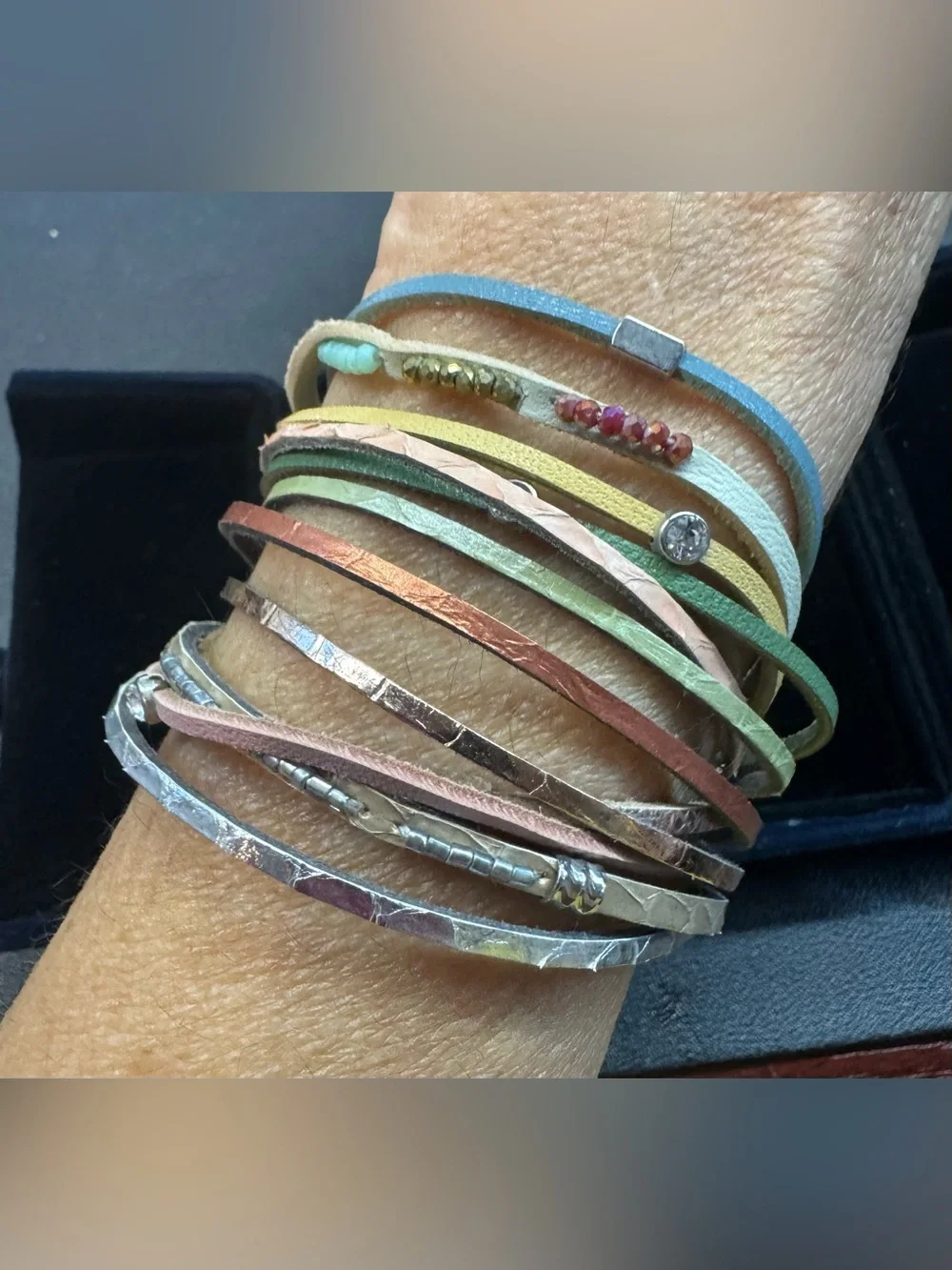 Set of 4 Women's Multi-Stack Bracelet Sets in Blue, Silver, Navy, and Pastel